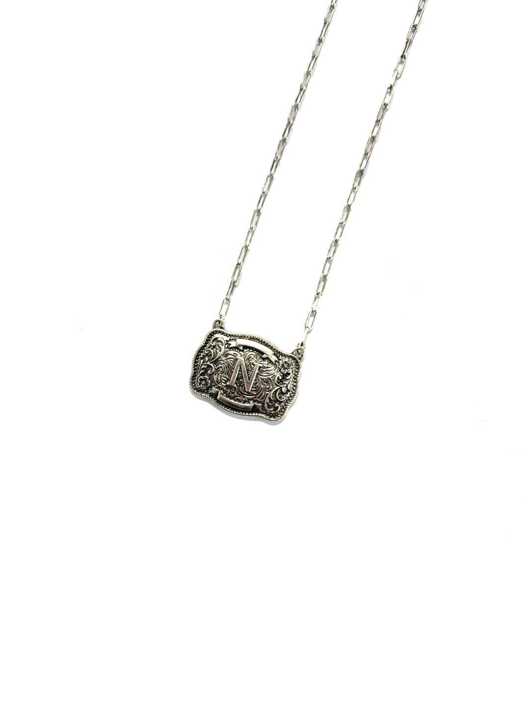 Western Belt Buckle Initial Necklace: B