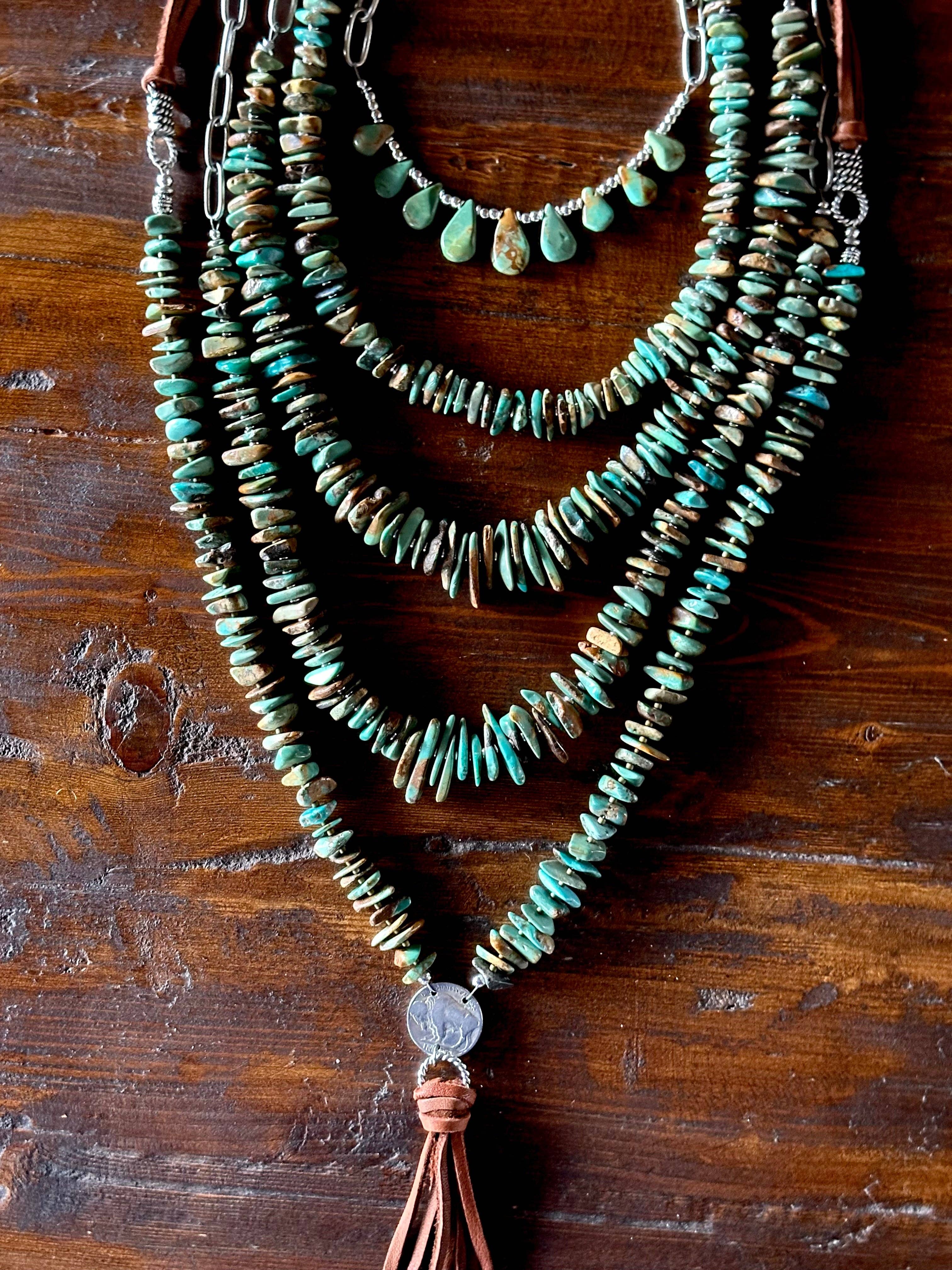Natural turquoise Briolette Paperclip Chain Necklace/Choker: Silver