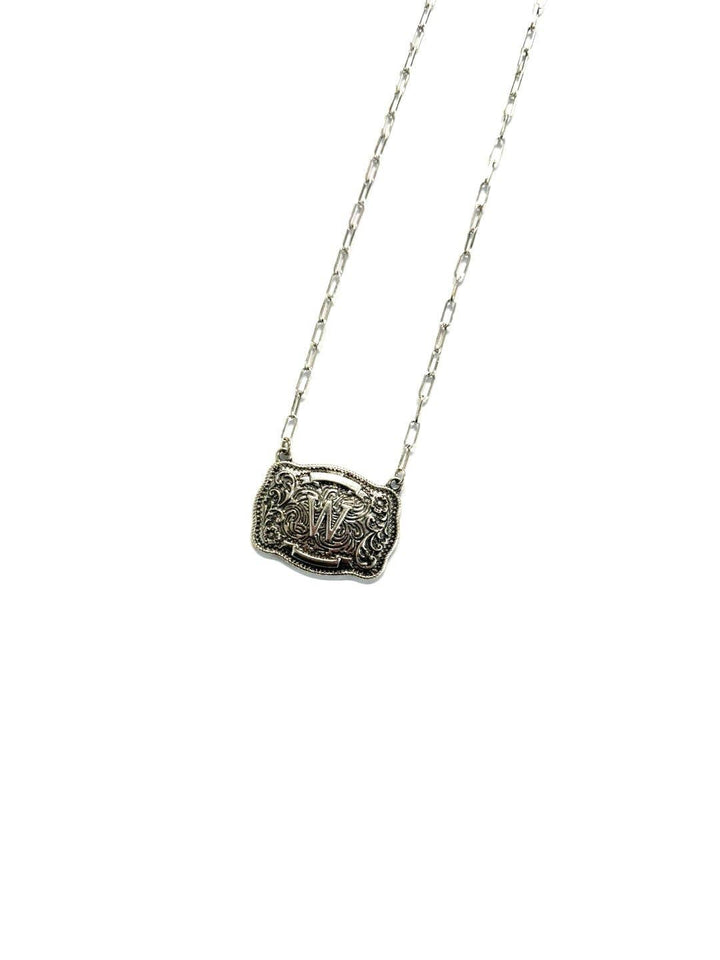 Western Belt Buckle Initial Necklace: W