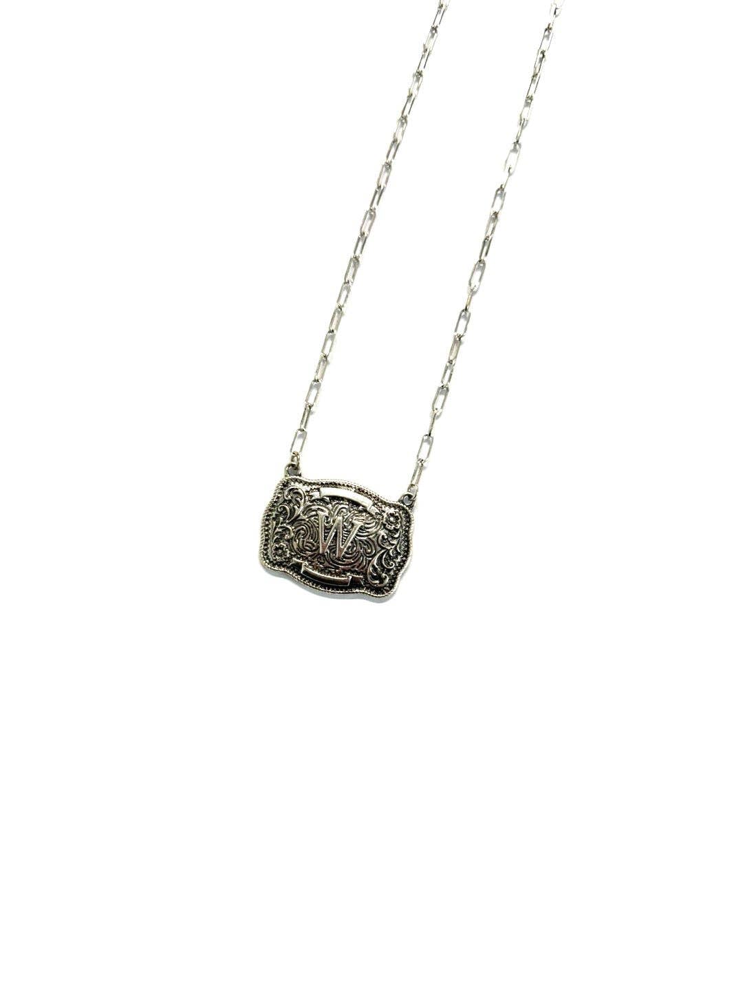 Western Belt Buckle Initial Necklace: B