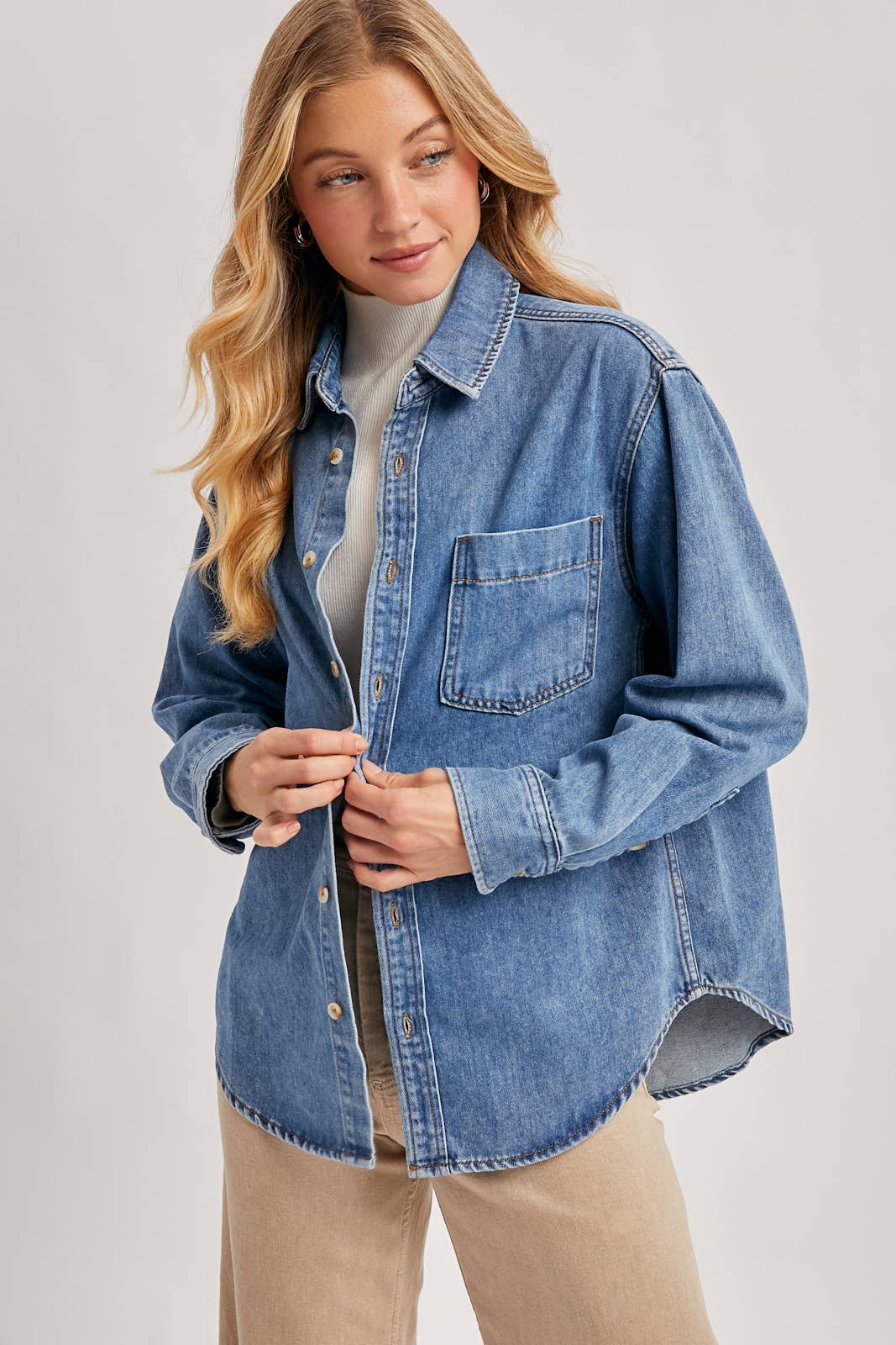 DENIM BUTTON DOWN SHIRTS: LT.WASH