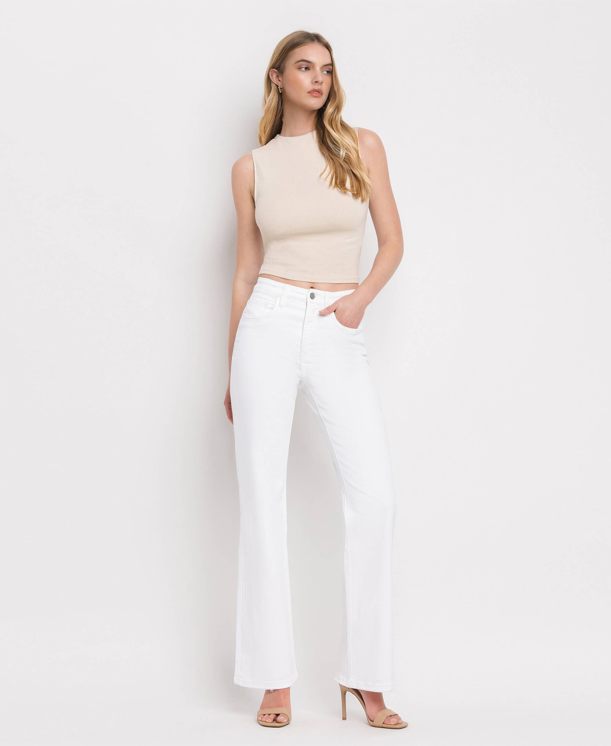 90's Vintage Super High Rise Flare Jeans: Optic White