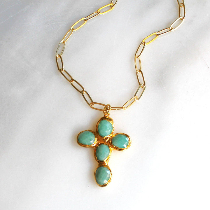 Amazonite Cross Medallion Necklace: 16 inch