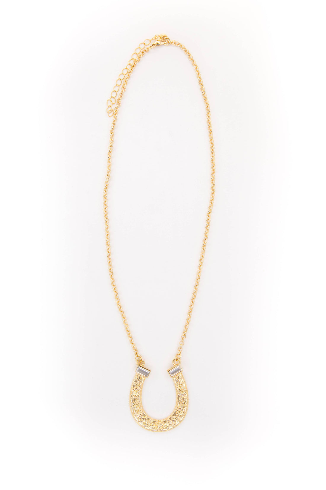 18" 18K Gold Plated Horse Shoe Necklace with Rhinestones: Yellow Gold
