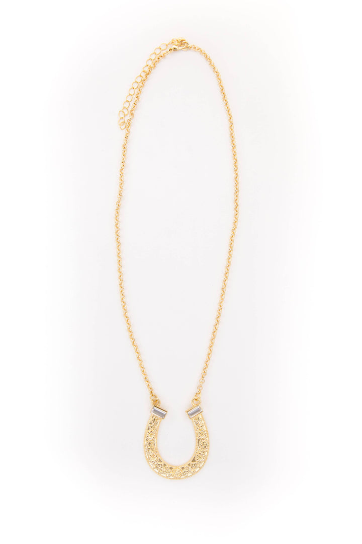 18" 18K Gold Plated Horse Shoe Necklace with Rhinestones: Yellow Gold