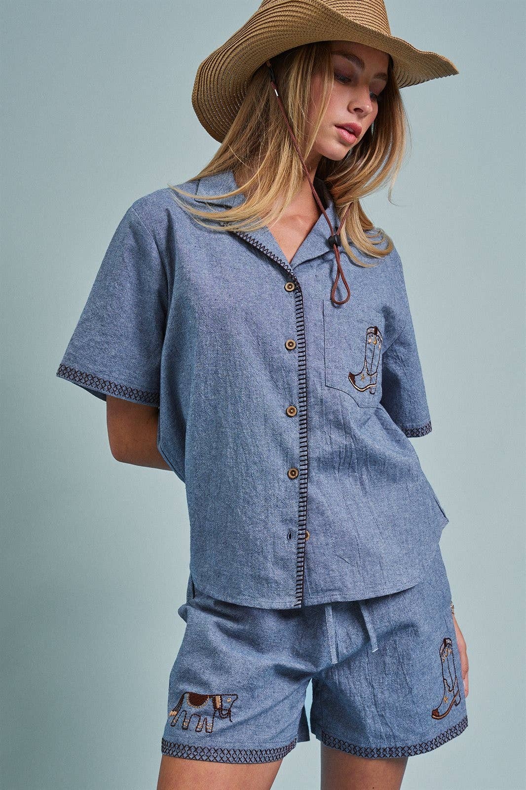 Western Boot Embroidered Pocket Shirt