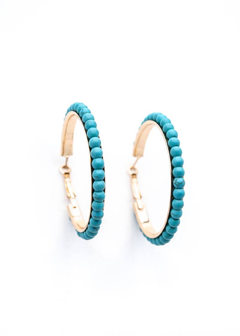 SALE!! Gold Turquoise Trimmed Hoop Earring
