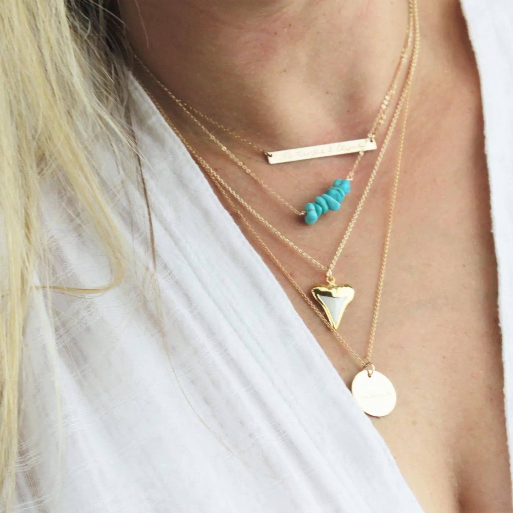 Natural Turquoise Beaded Bar Necklace: Gold / 15 inch