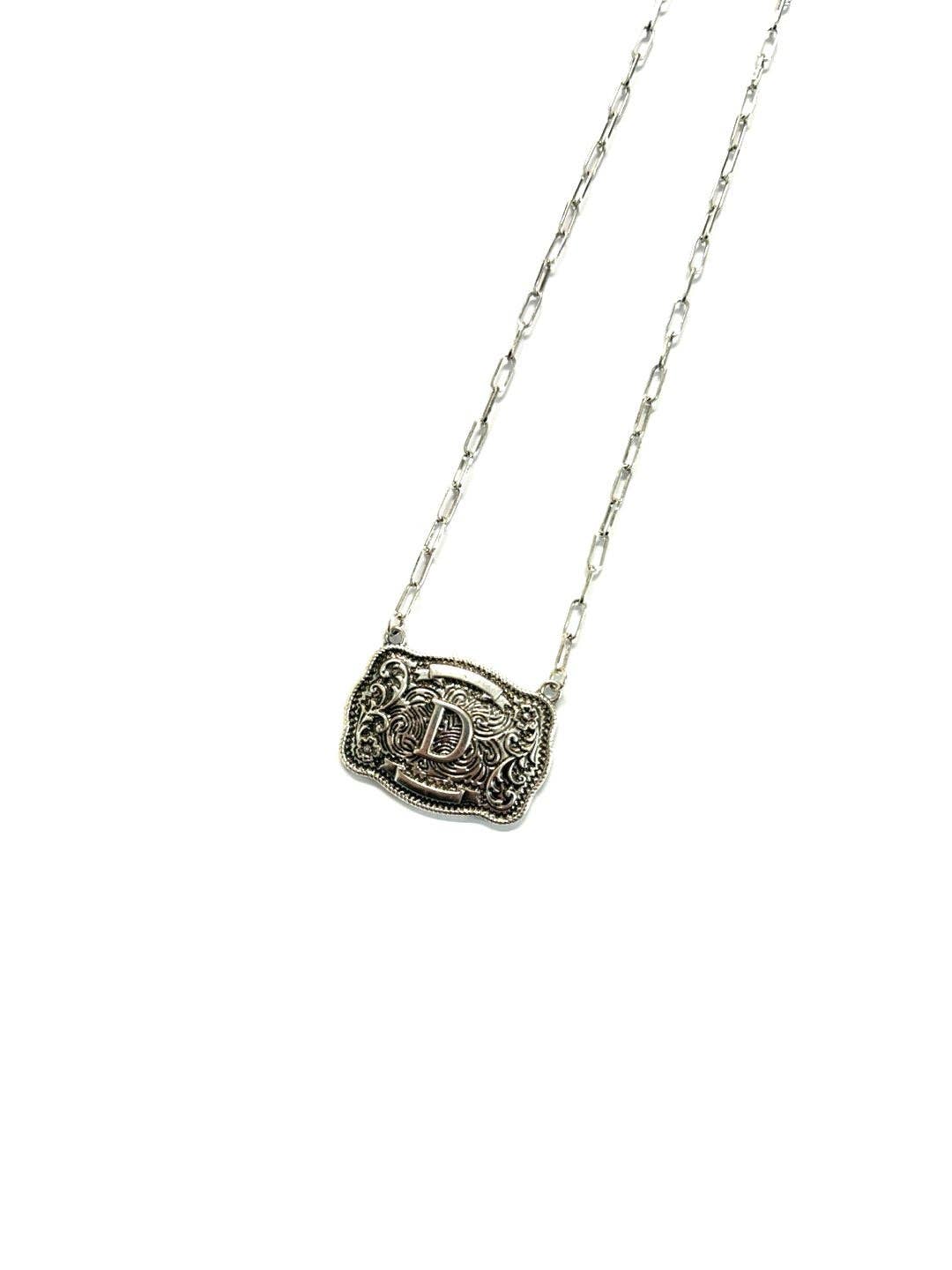 Western Belt Buckle Initial Necklace: P