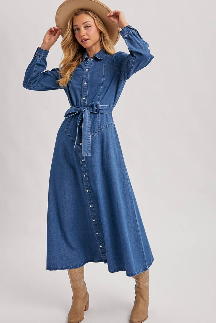 DENIM BUTTON DOWN MAXI DRESS