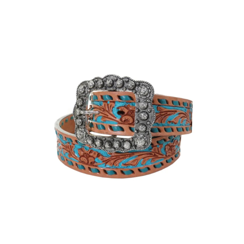 B084 - Floral Tooled Dyed Background Belt