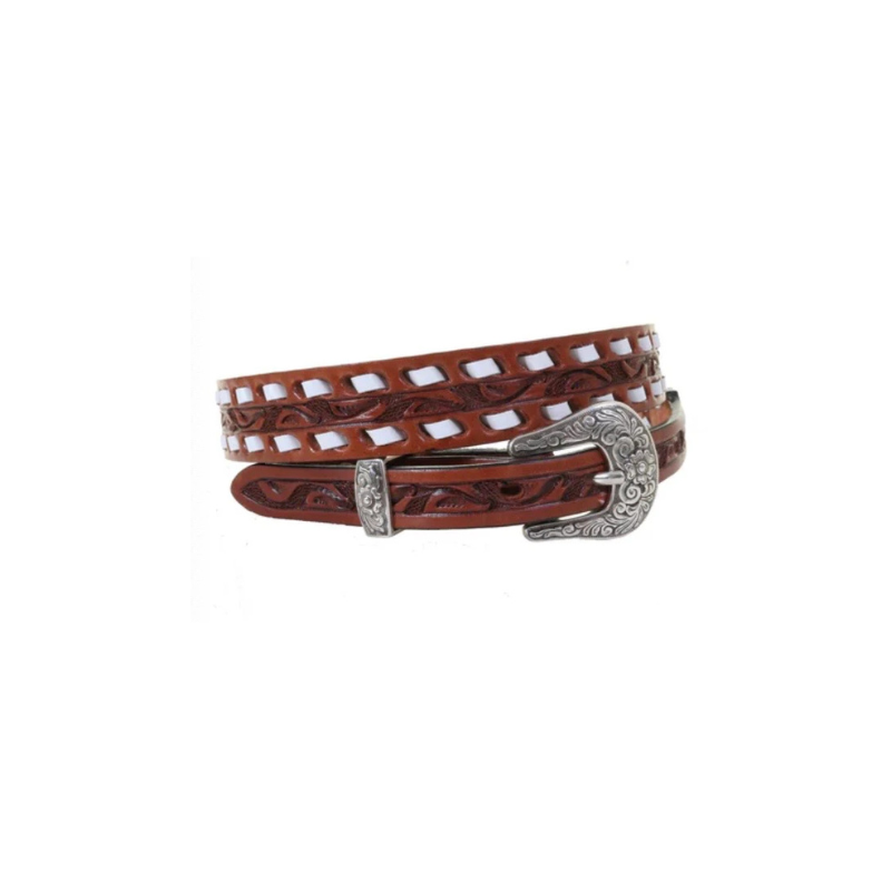 B1122 - Chestnut Tooled Narrow Belt