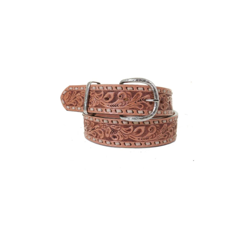 B1158 - Natural Tooled Buckstitched Belt