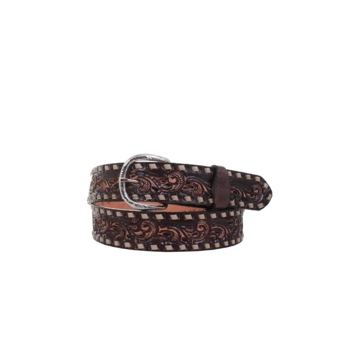 B879 - Brown Vintage Whirlwind Tooled Belt