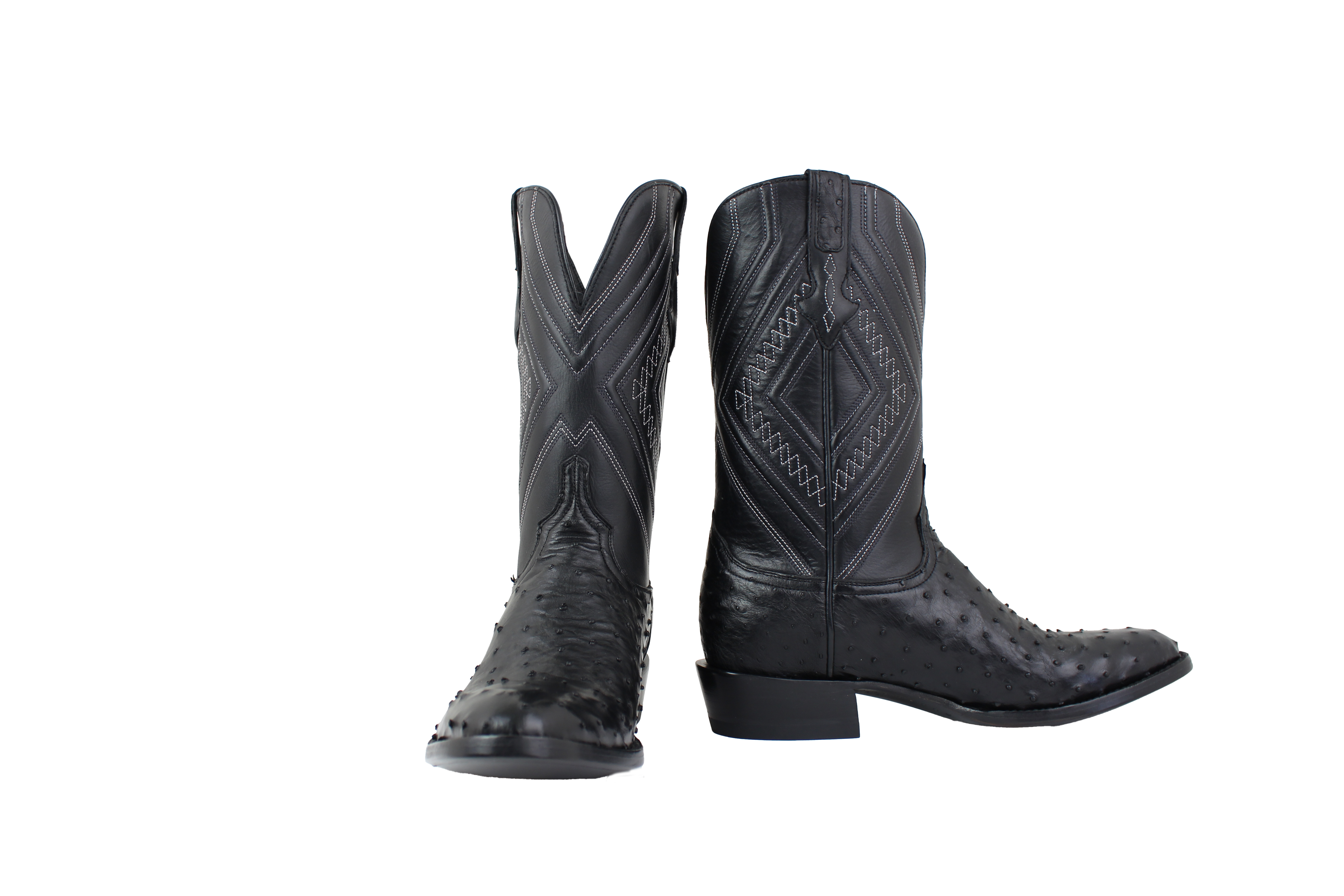 Full Quill Ostrich Black - Round Toe