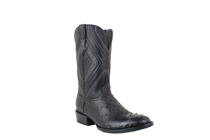Resistol Boots Black Gold Full Quill Ostrich - Round Toe