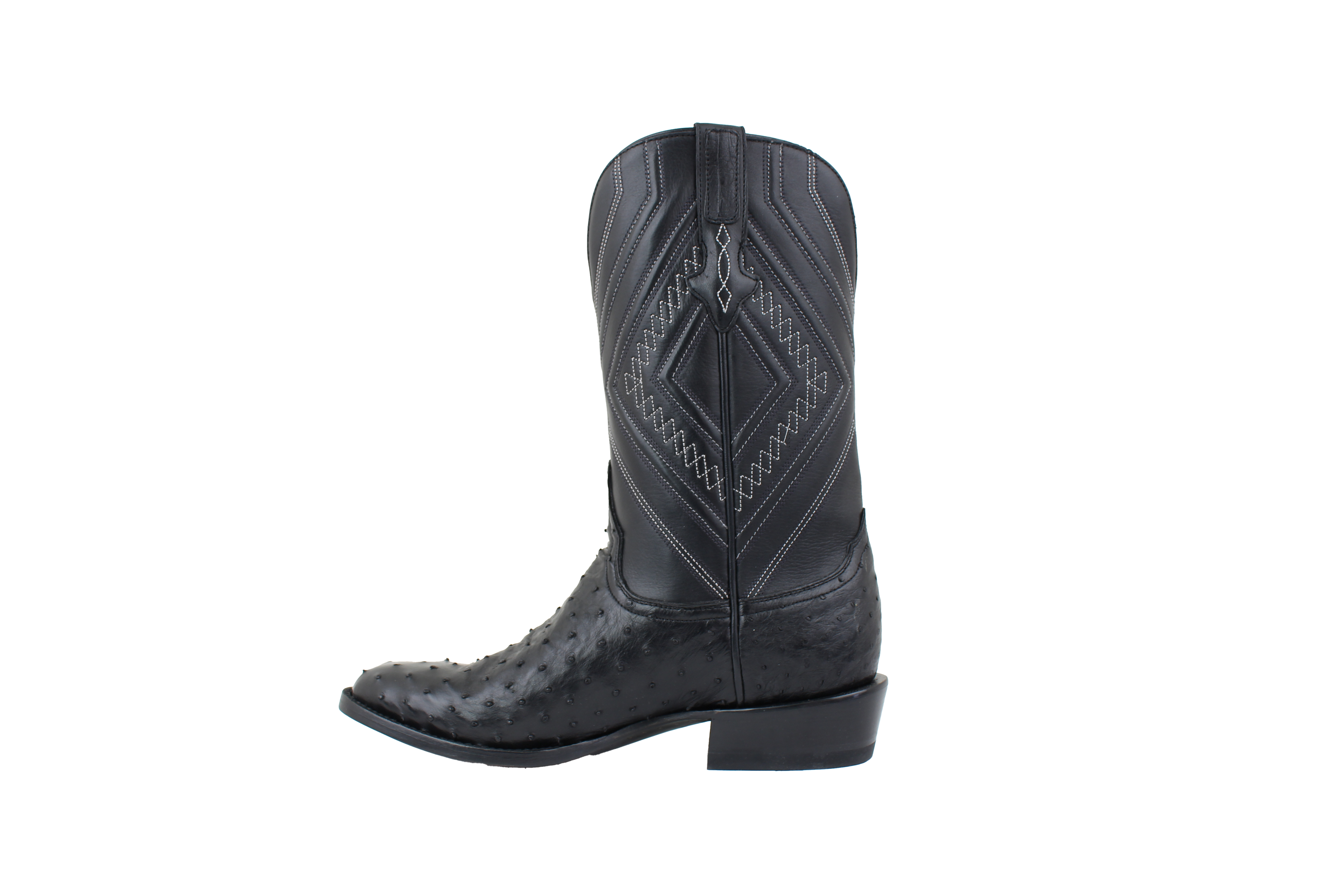 Full Quill Ostrich Black - Round Toe