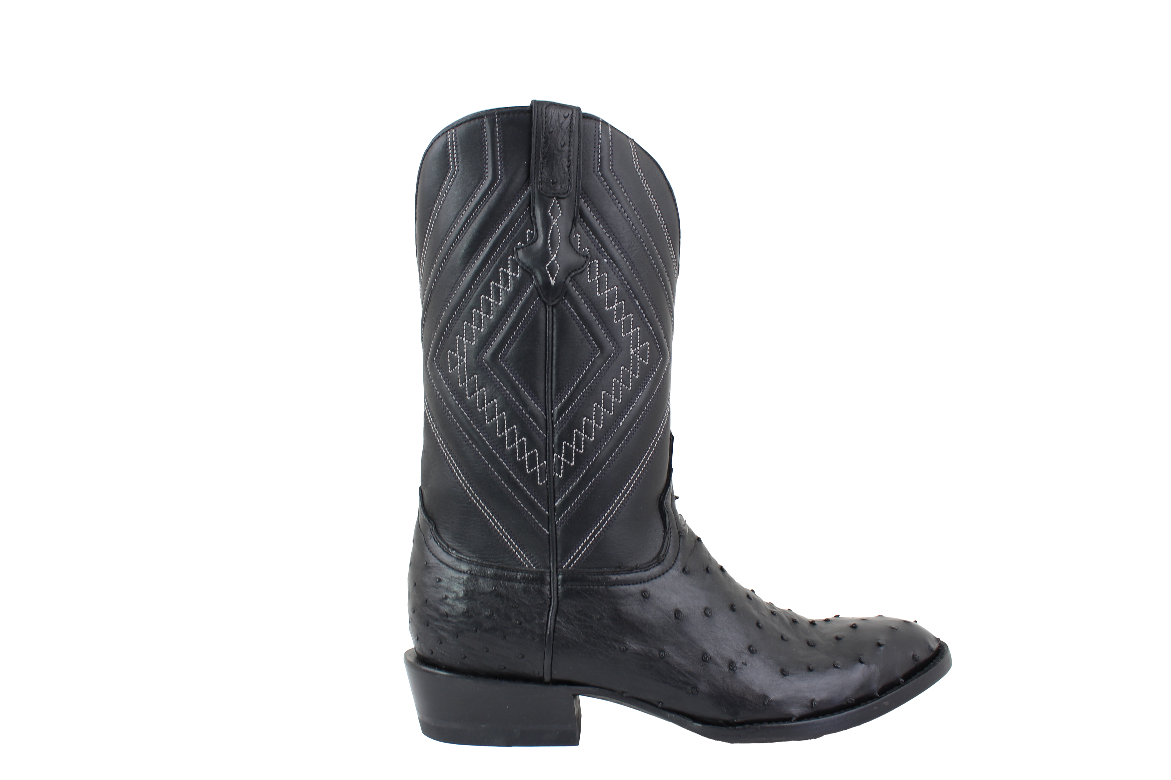 Full Quill Ostrich Black - Round Toe