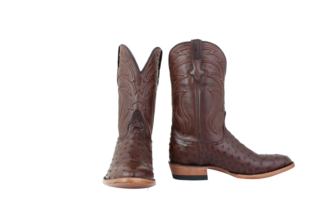 Full Quill Ostrich Brown - Round Toe