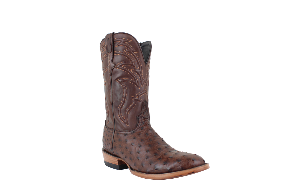 Full Quill Ostrich Brown - Round Toe