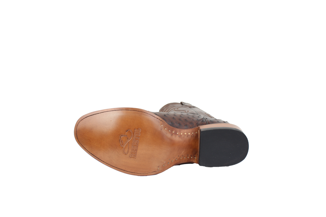 Full Quill Ostrich Brown - Round Toe