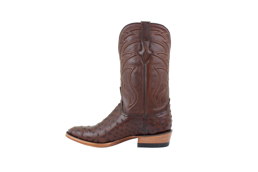 Full Quill Ostrich Brown - Round Toe