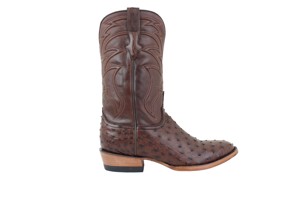 Full Quill Ostrich Brown - Round Toe