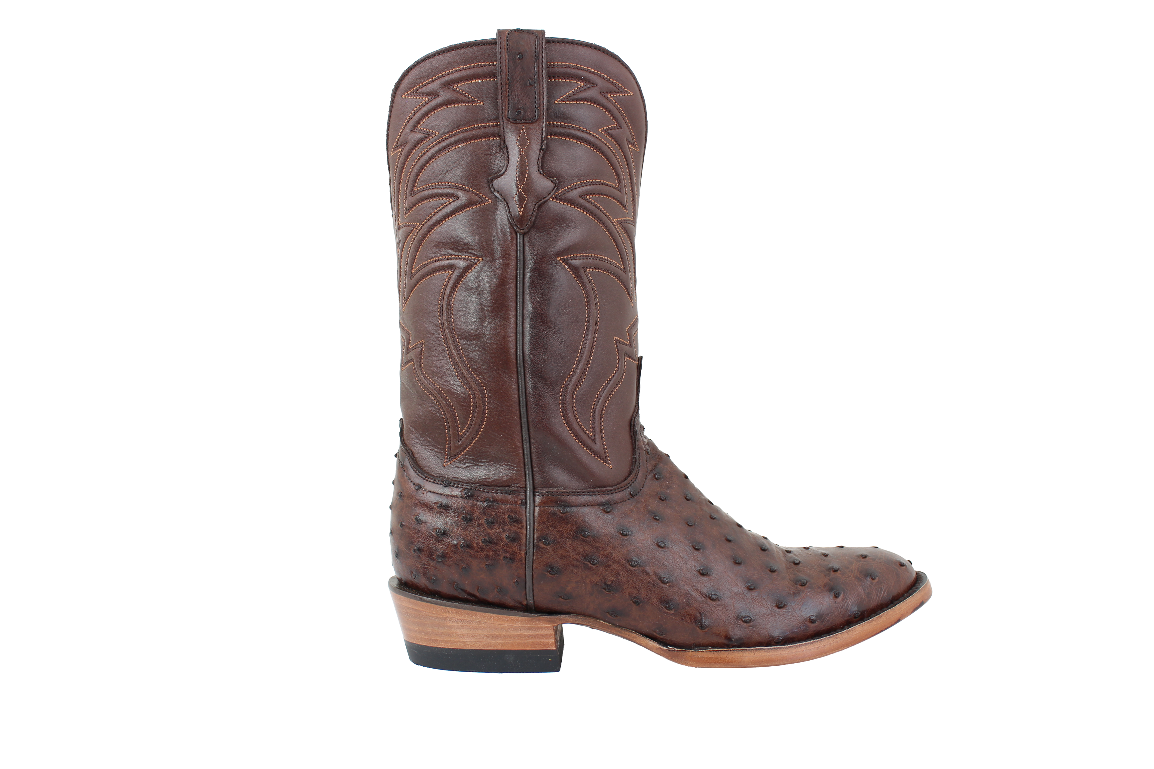 Full Quill Ostrich Brown - Round Toe