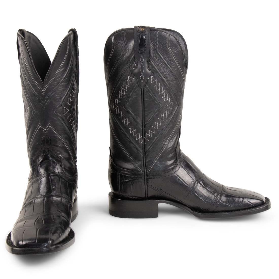 Resistol Boots Black Gold Alligator - Square Toe