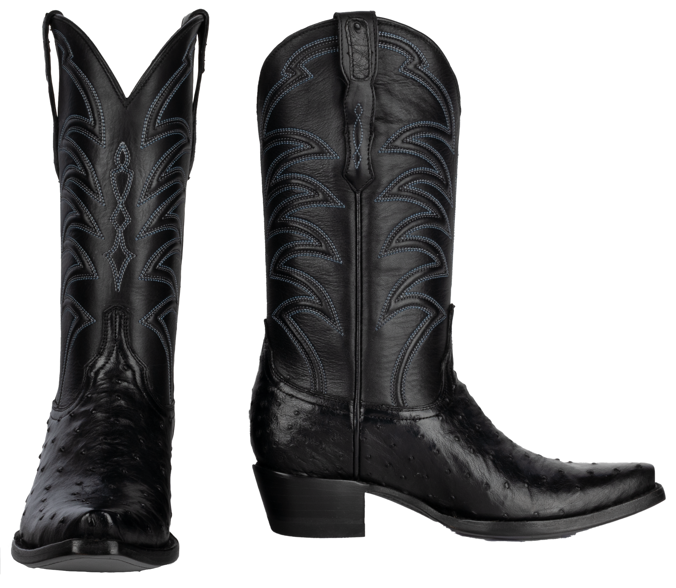Resistol Boots Black Gold Full Quill Ostrich - Pointed Toe