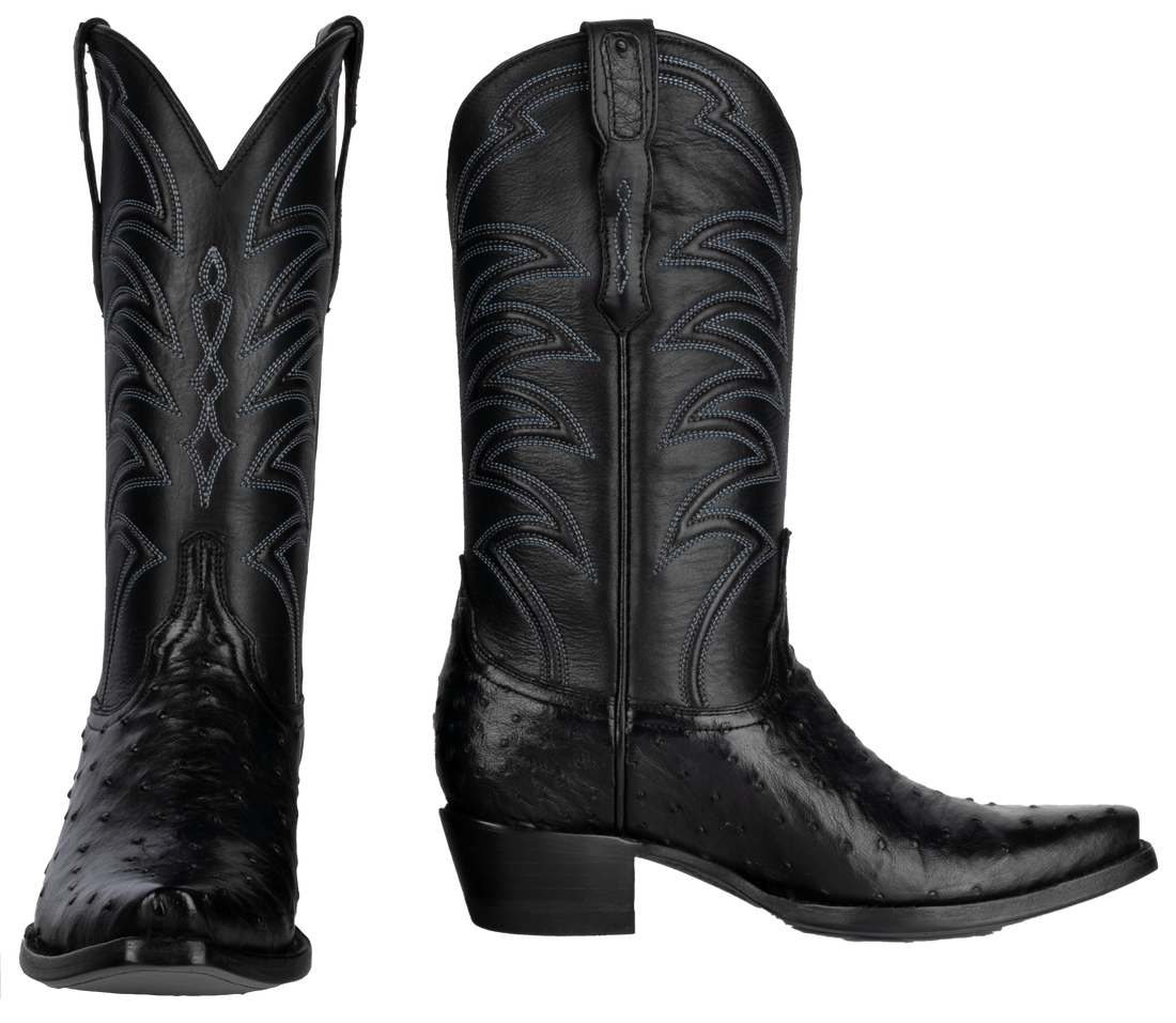 Resistol Boots Black Gold Full Quill Ostrich - Pointed Toe
