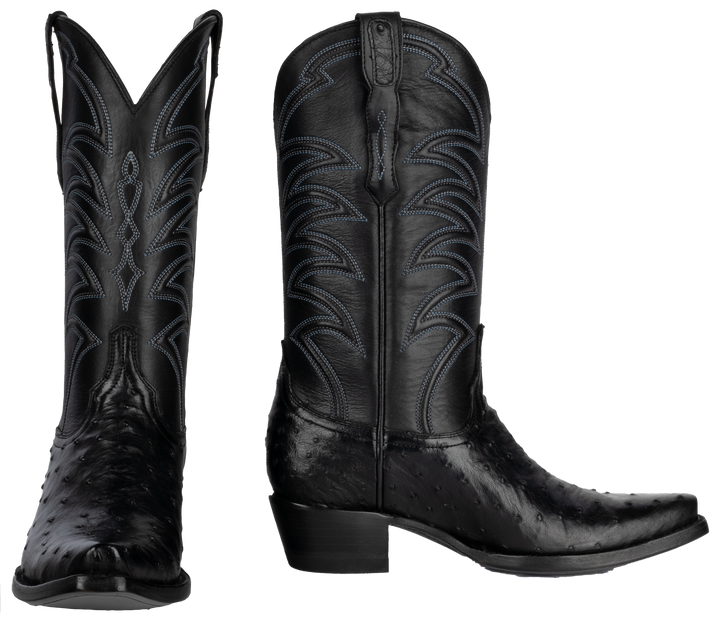 Resistol Boots Black Gold Full Quill Ostrich - Pointed Toe