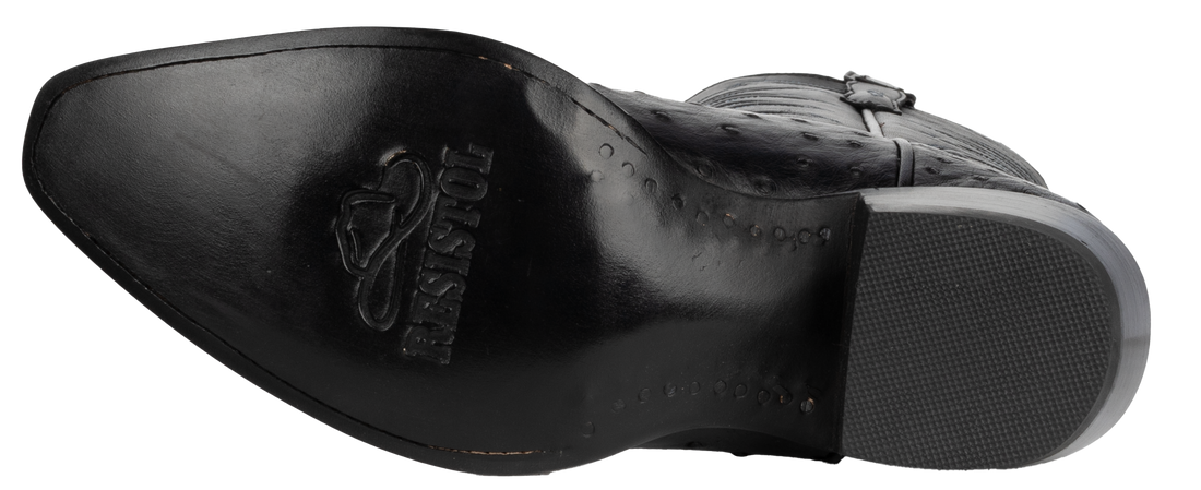 Resistol Boots Black Gold Full Quill Ostrich - Pointed Toe
