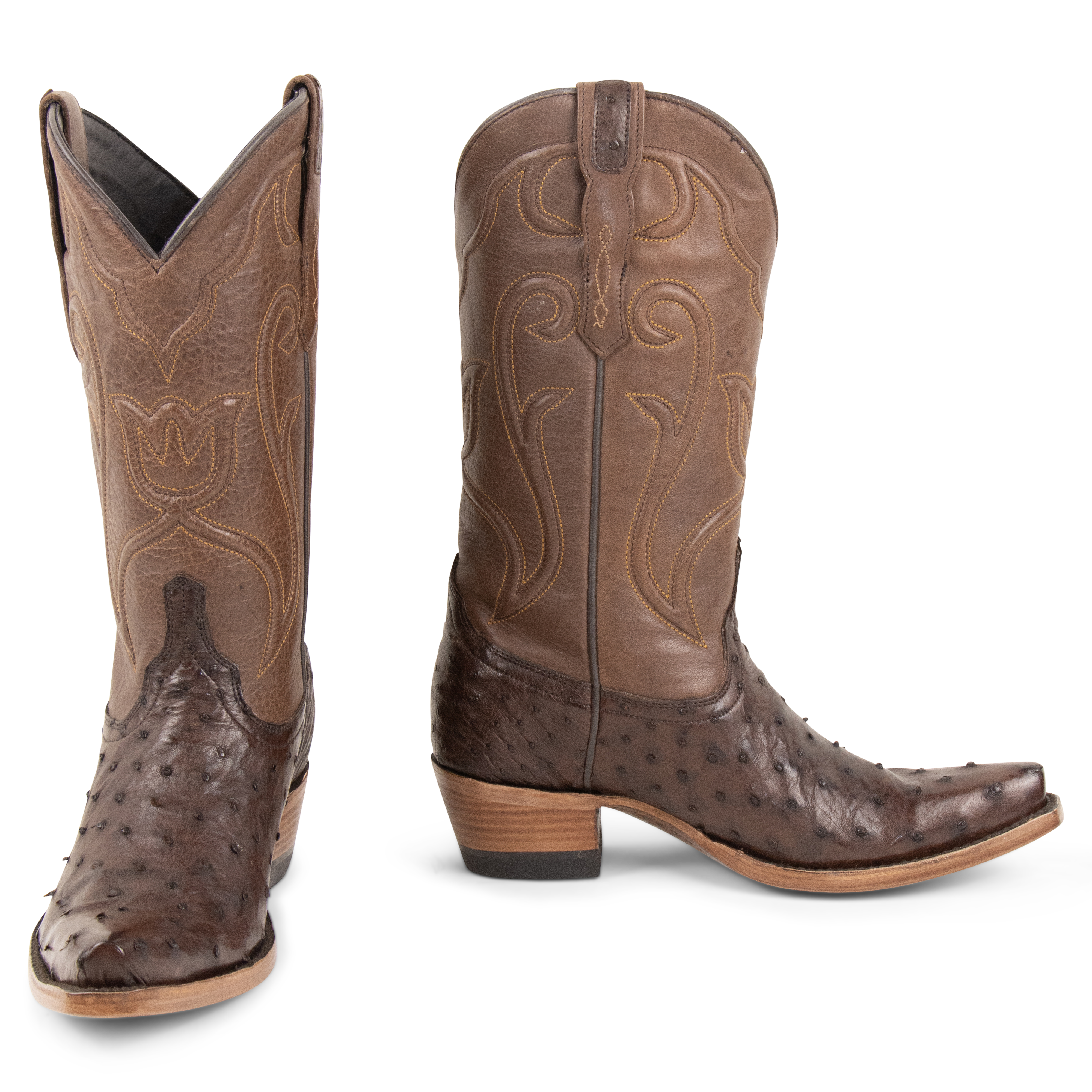 Resistol Boots Brown Gold Full Quill Ostrich - Pointed Toe