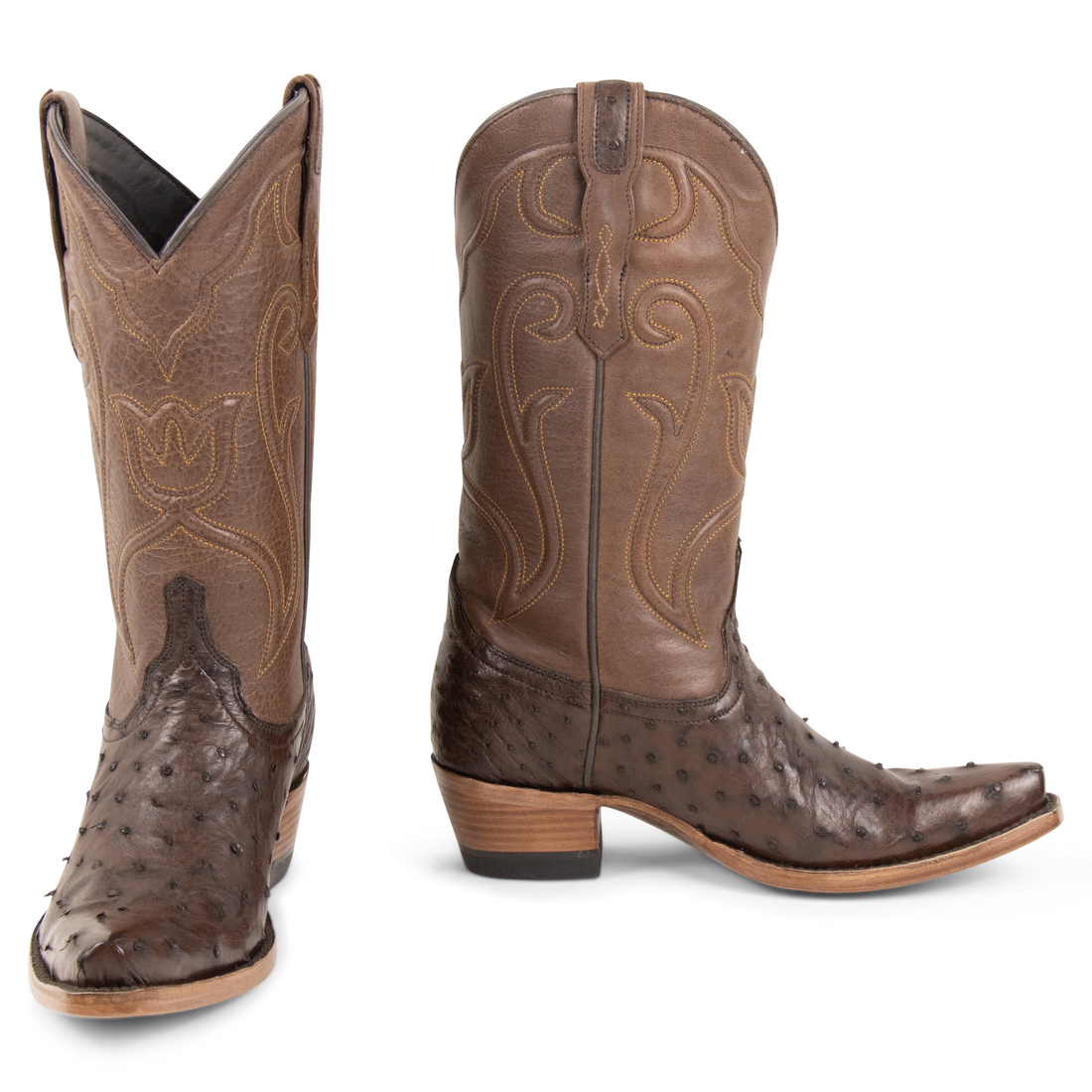 Resistol Boots Brown Gold Full Quill Ostrich - Pointed Toe