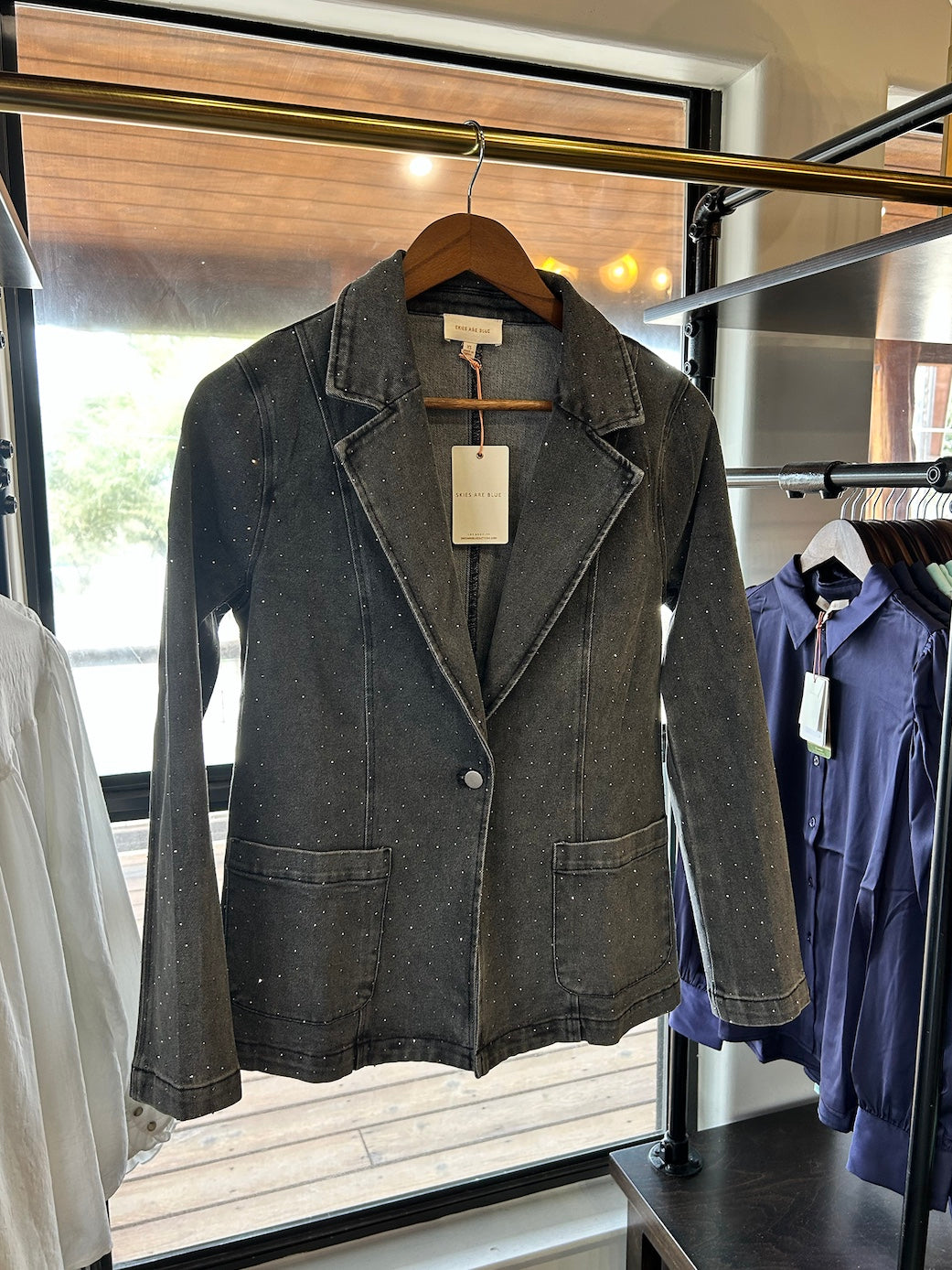 Charcoal Single Button Denim Blazer