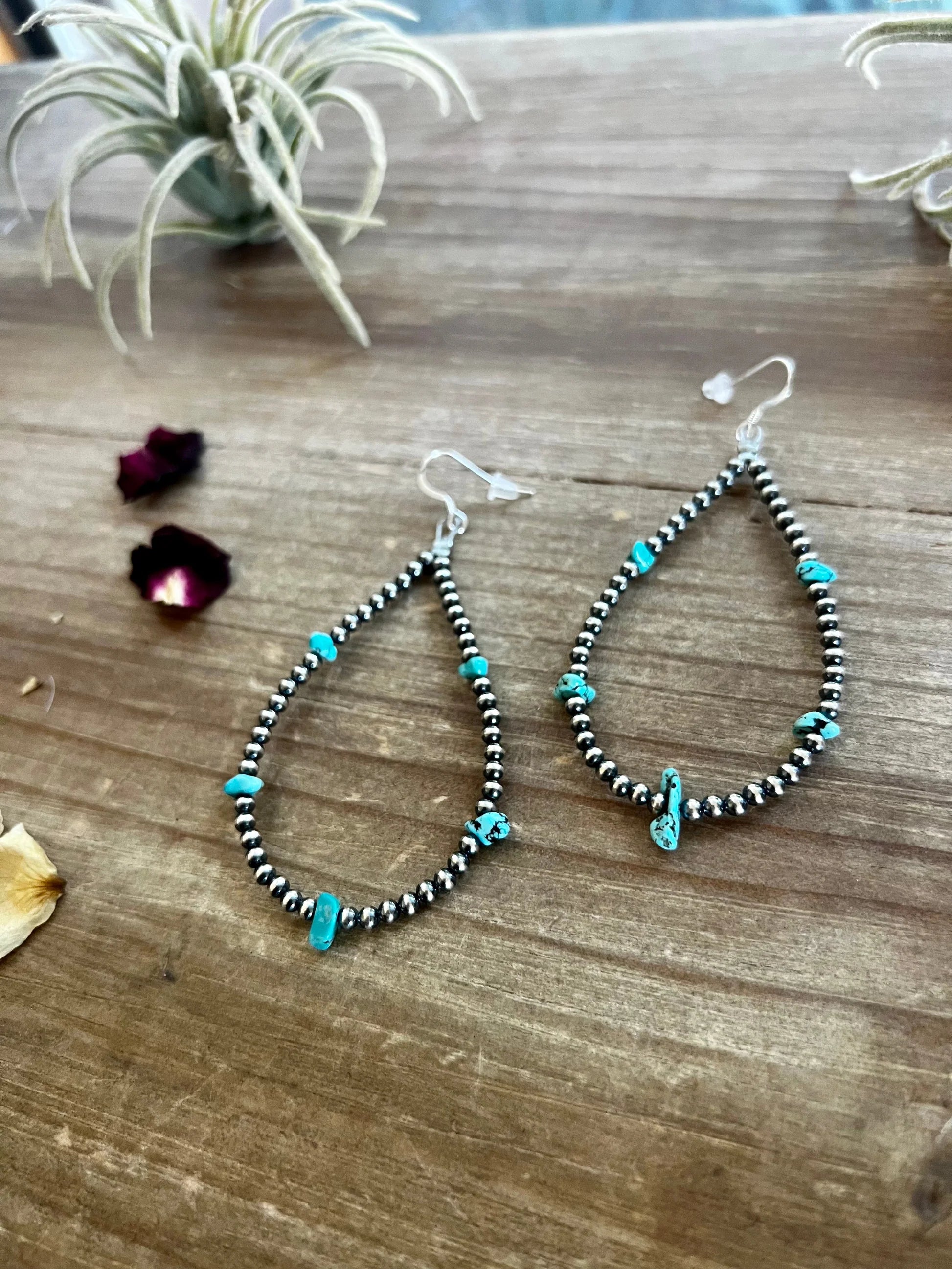 Sterling Silver Pearls with Turquoise Nugget Earrings