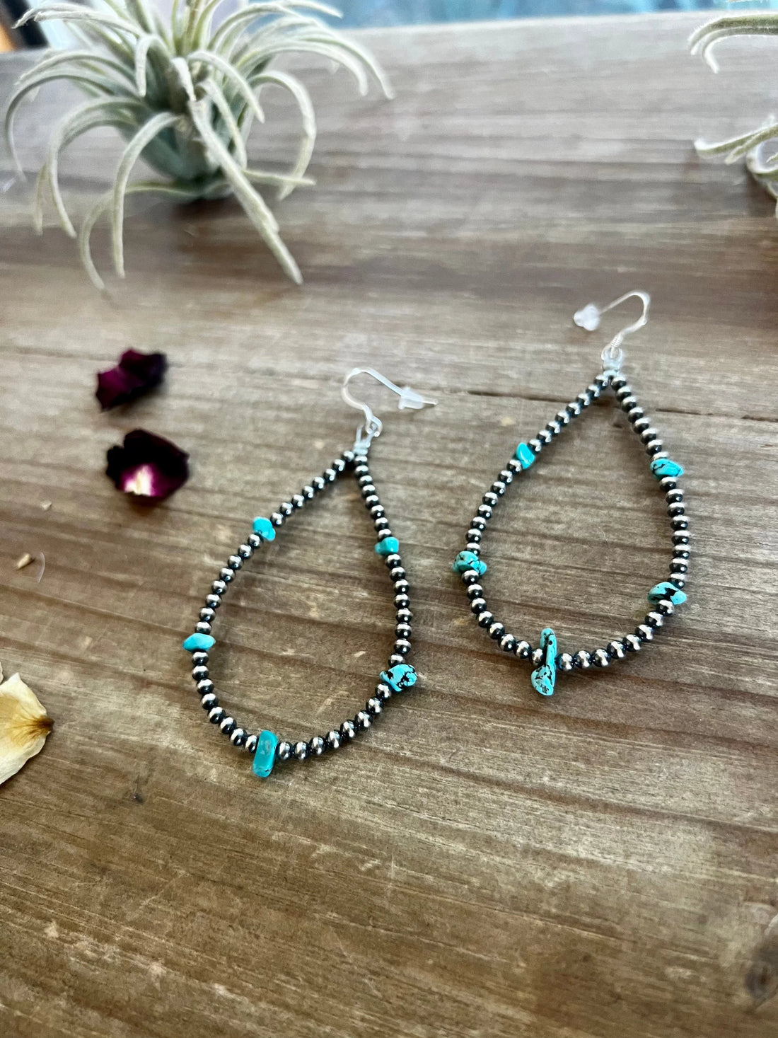 Sterling Silver Pearls with Turquoise Nugget Earrings
