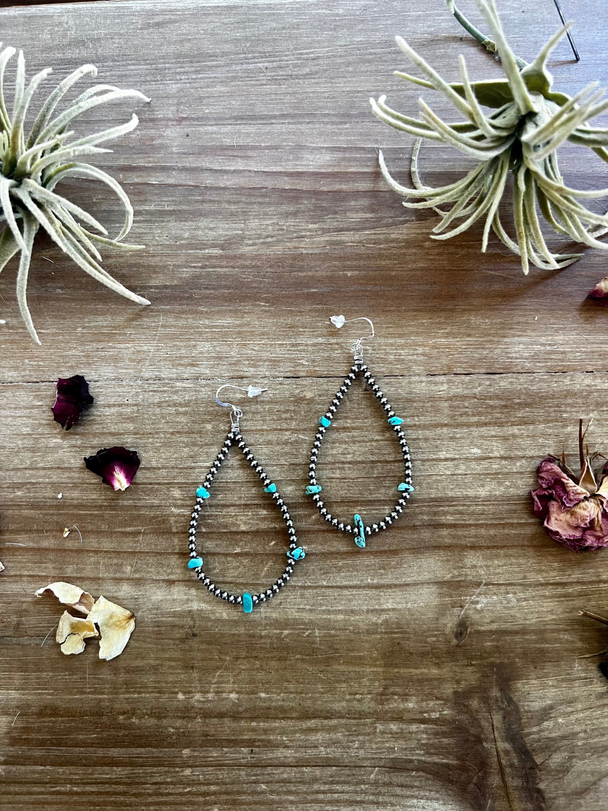 Sterling Silver Pearls with Turquoise Nugget Earrings