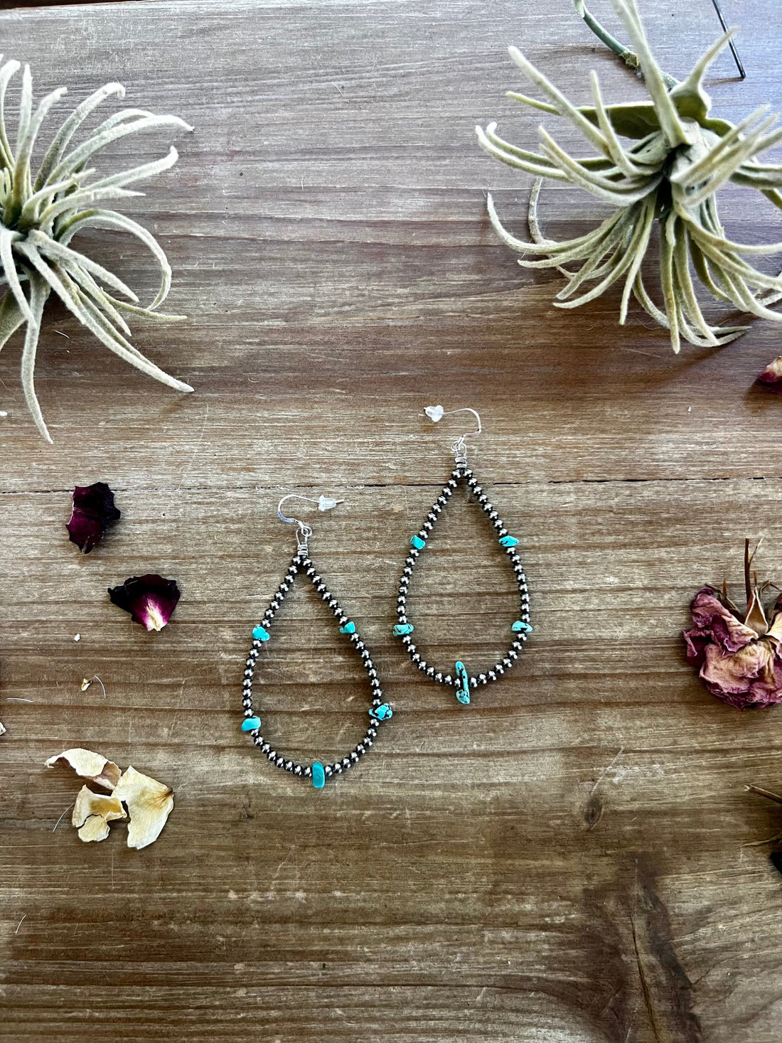 Sterling Silver Pearls with Turquoise Nugget Earrings