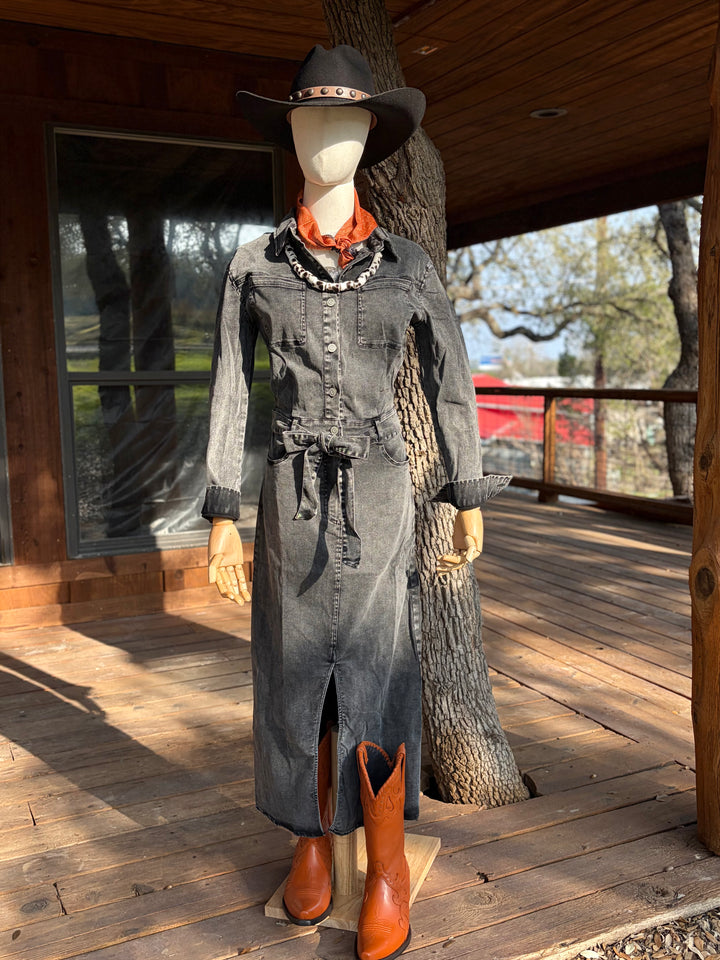 Black Twill Midi Dress