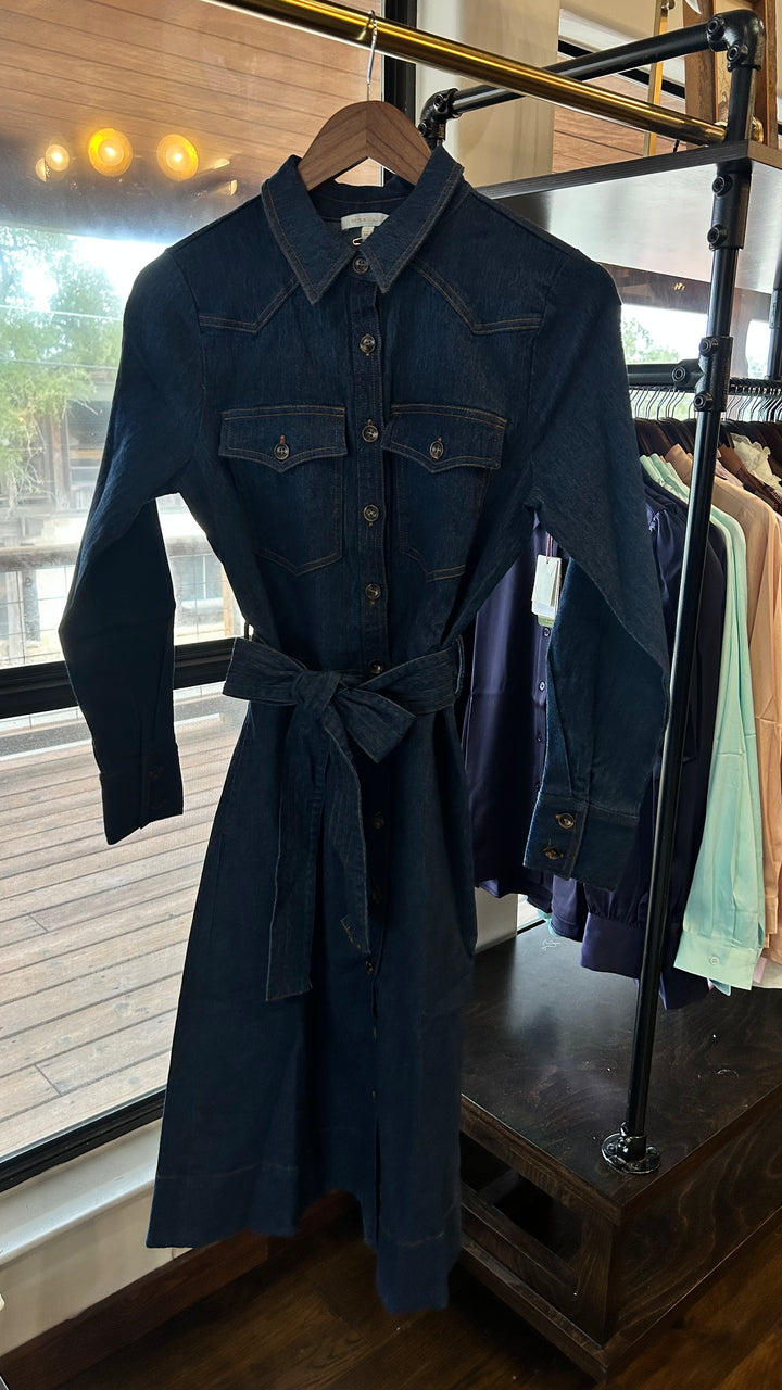 Dark Denim Long Sleeve Denim Shirt Dress
