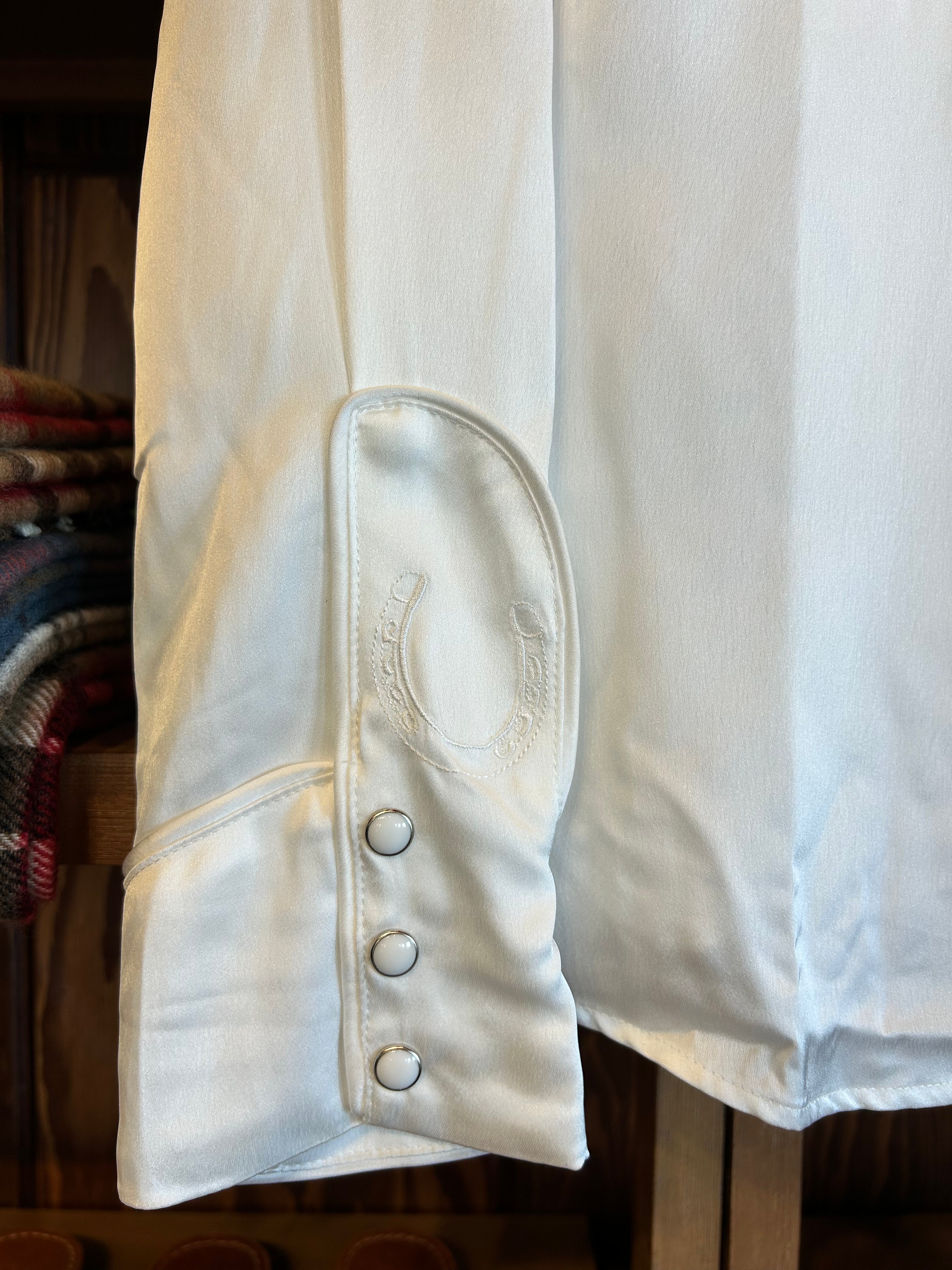 Satin Western Embroidered Snap Shirt - White