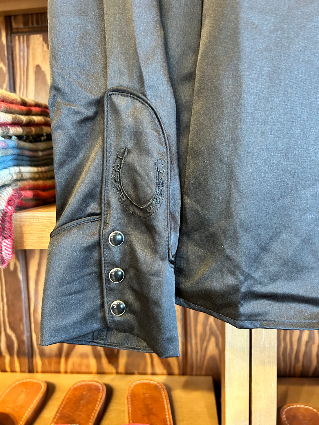 Satin Western Embroidered Snap Shirt - Black