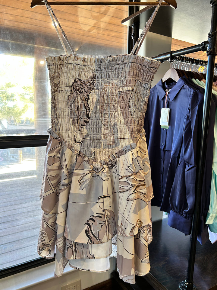 Smocked Tube Mini Dress - Sand