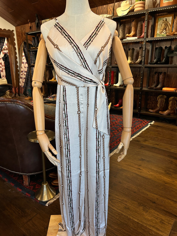 Ivory Chain Print Surplice Tank
