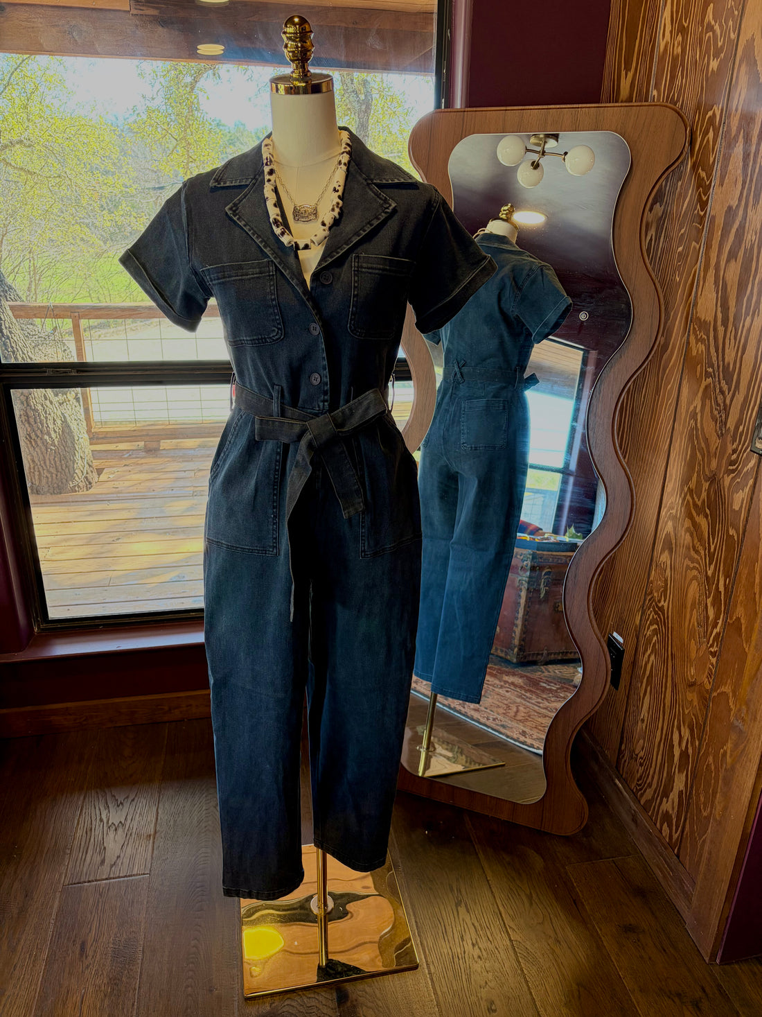Black Denim Utility Jumpsuit
