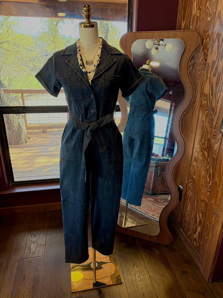 Black Denim Utility Jumpsuit