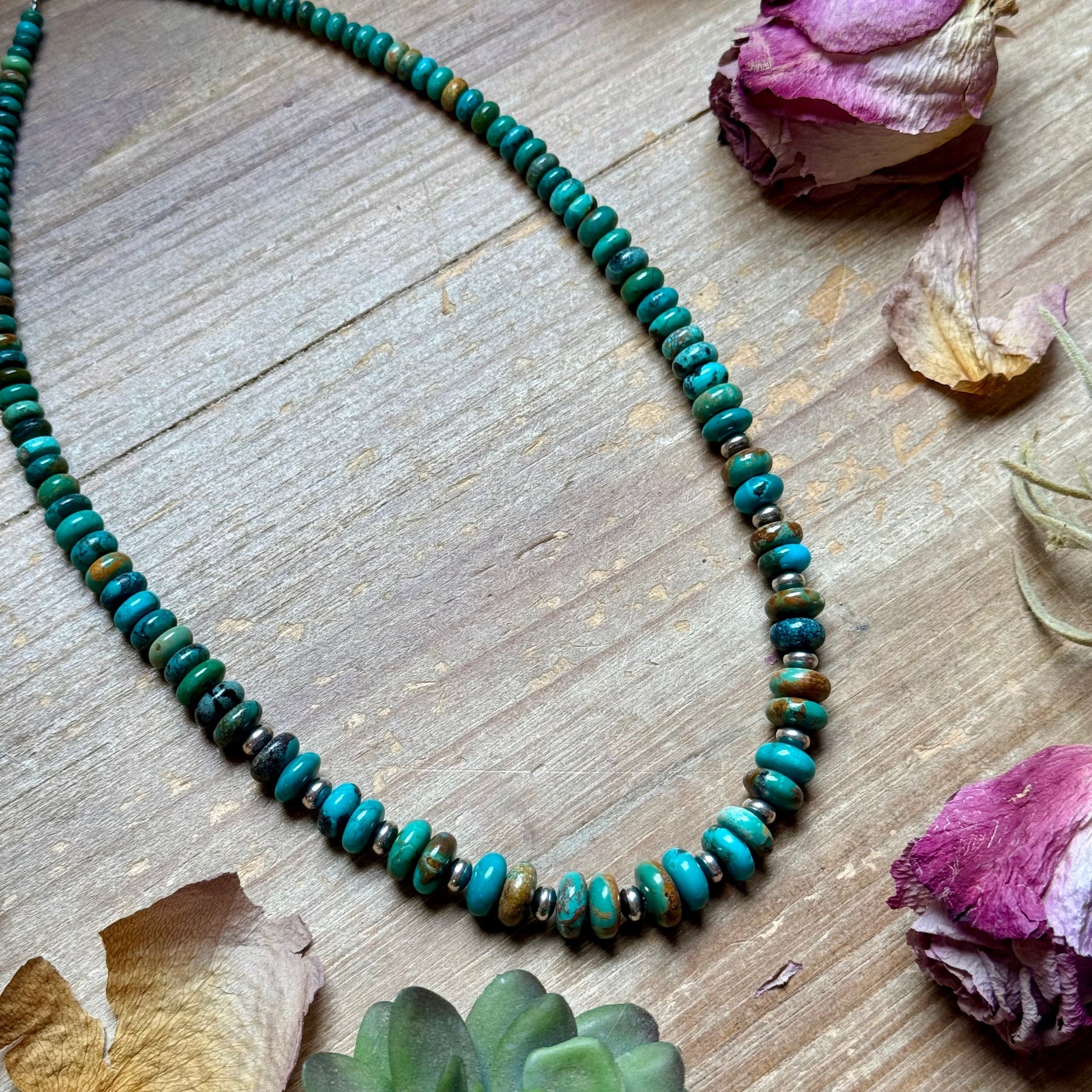 19" Sterling Silver Saucer Necklace w 5mm Rondelle Beads