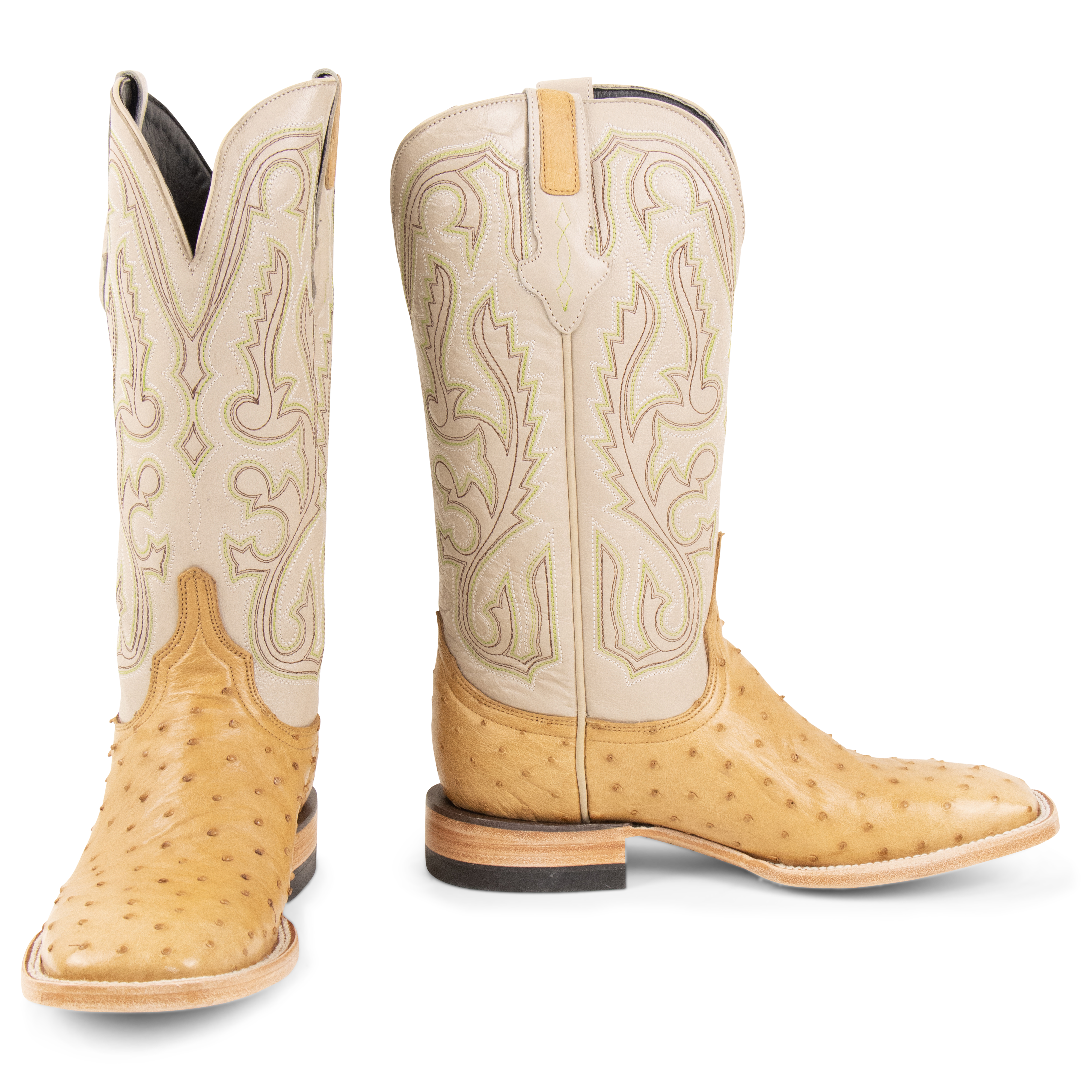 Full Quill Ostrich Saddle Tan - Square Toe